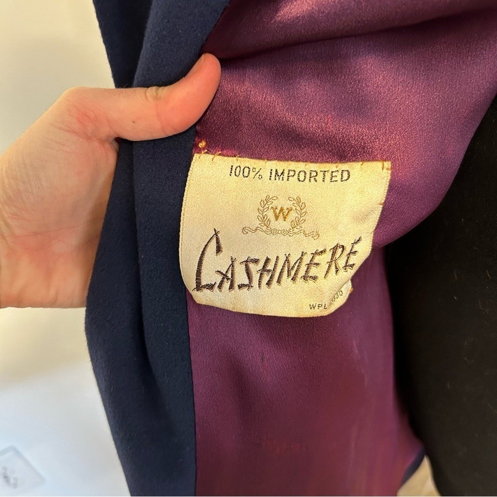 Vintage Hombergers Atlantic City‎ Navy Blue 100% Cashmere Mink Fur Collar Coat - Picture 8 of 9